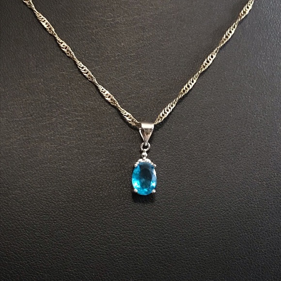 Jewelry - Sterling Silver Necklace with Blue Pendant